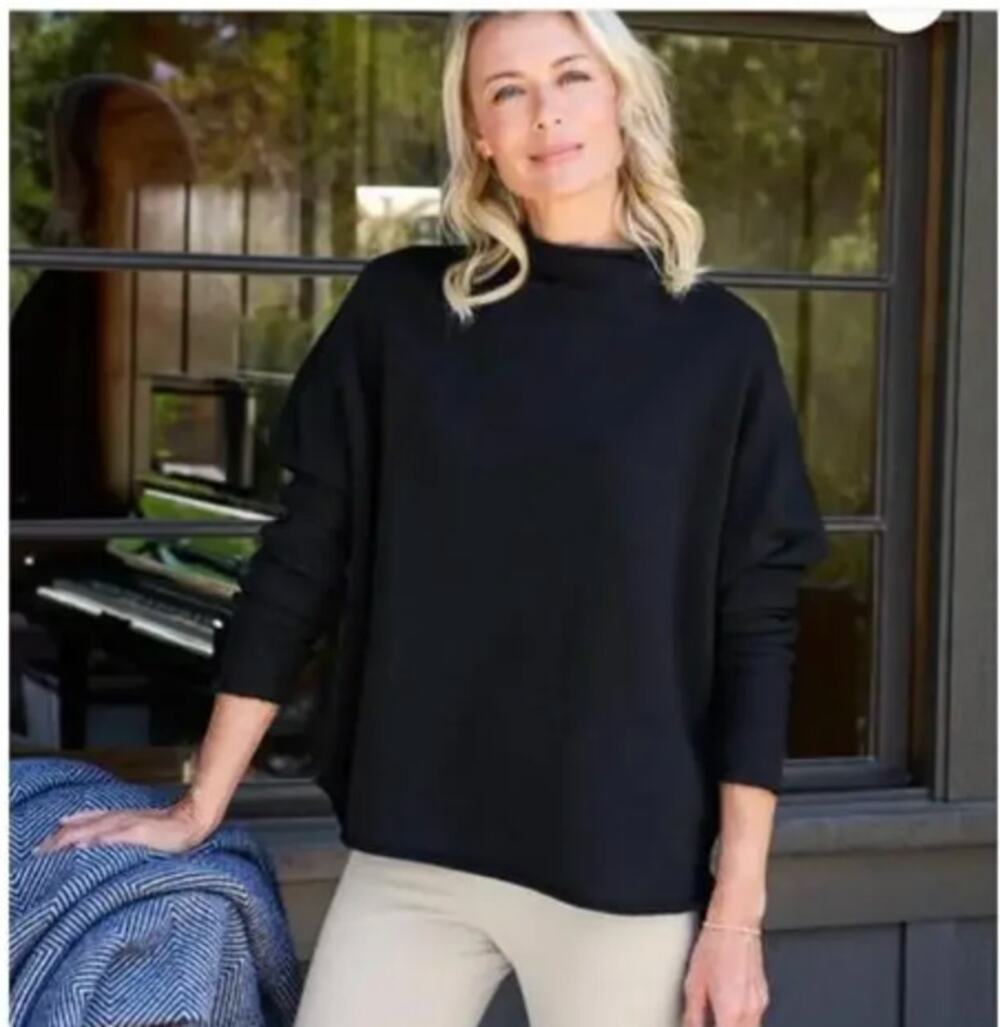Frank & Eileen Women's Capelet Sweatshirt SMALL Black Funnel Neck Pullover